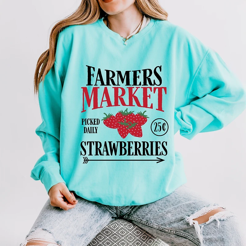 Simply Sage Market - Farmers Strawberries Women's Lightweight Garment Dyed Sweatshirt
