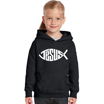 LA Pop Art Girls Word Hoodie - Christian Jesus Name Fish Symbol