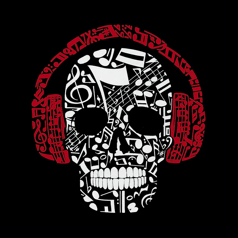 LA Pop Art Music Notes Skull - Men's Word Hooded Sweatshirt