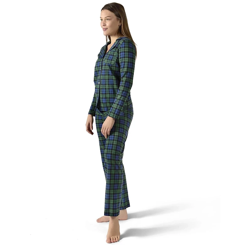 MeMoi 2 Piece Women's Plaid Cotton-Blend Notch-Collar Button-Down Pajama Set a Bag