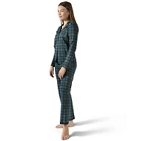 2 Piece Women's Plaid Cotton-Blend Notch-Collar Button-Down Pajama Set a Bag