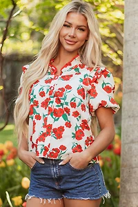 Threaded Pear Women's Amyra Floral  Puff Sleeve Blouse