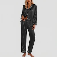 Ekouaer Silk Pajamas for Women Classic Button Down Satin Pajama Sets Long Sleeve Lounge Set
