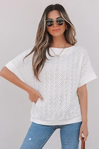 Threaded Pear Women's Faye Eyelet Pattern Casual Top