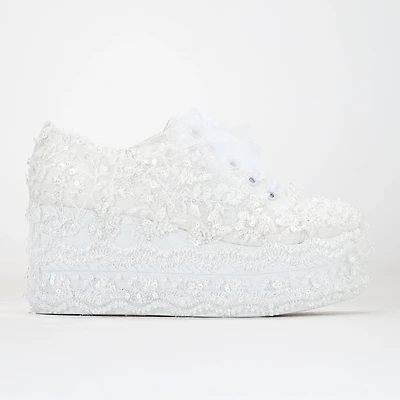 Forever & Always Womens Florette Lace Bridal Platform Sneakers