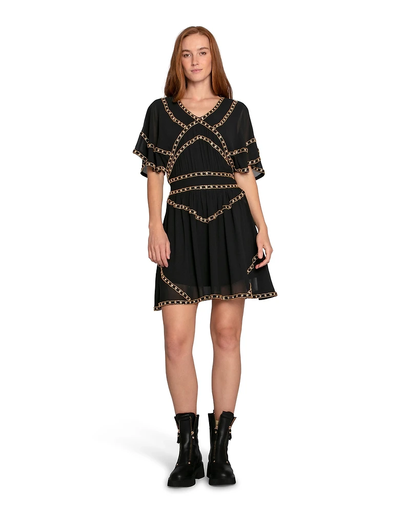 Belle & Bloom Womens Golden Mark Beaded Trim Mini Dress
