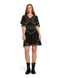 Belle & Bloom Womens Golden Mark Beaded Trim Mini Dress