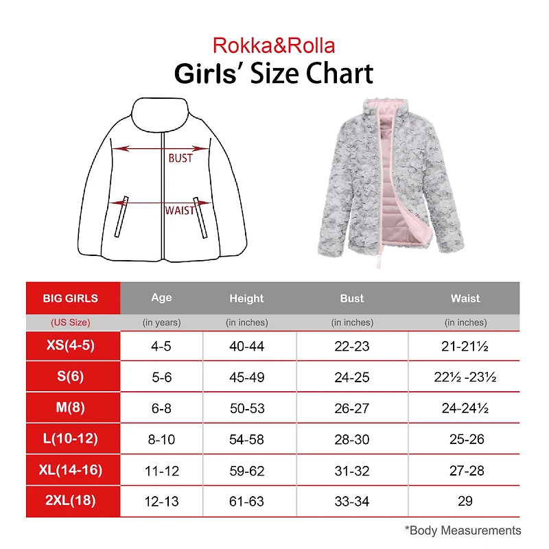Rokka&Rolla Little & Big Kid Girls Reversible Sherpa Fleece Puffer Jacket