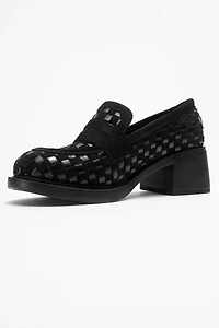 Prologue Shoes Womens Marlon Woven Block Heel Loafer