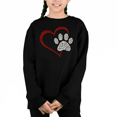 LA Pop Art Girl's Word Crewneck Sweatshirt - Paw Heart