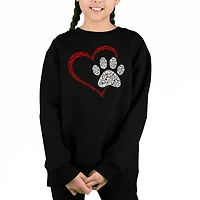 LA Pop Art Girl's Word Crewneck Sweatshirt - Paw Heart