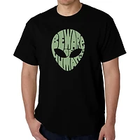 LA Pop Art Men's Cotton T-Shirt - 'Beware Of Humans' Word