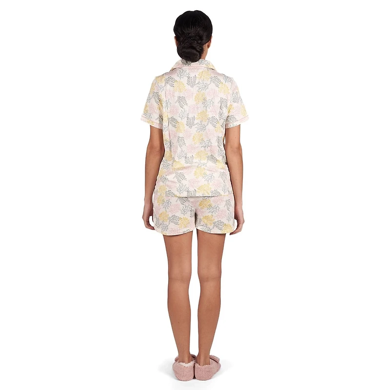 MeMoi Women's Coral Reef Notch Collar Cotton Blend Pajama Set