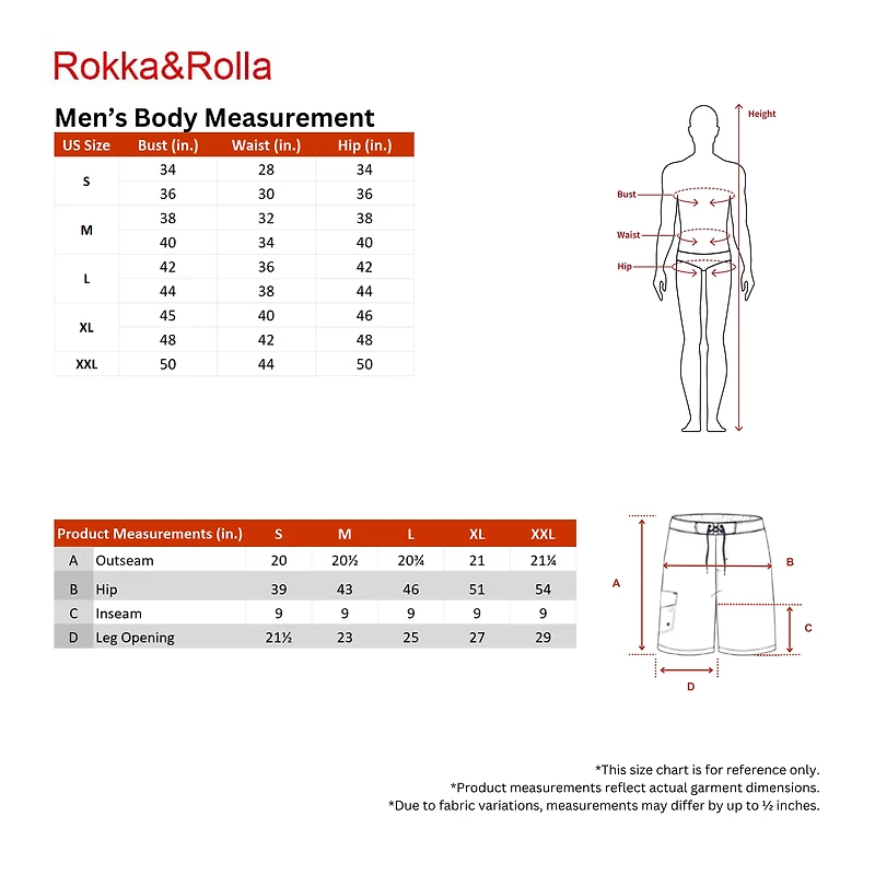 Rokka&Rolla Mens 4-Way Stretch Swim Trunks
