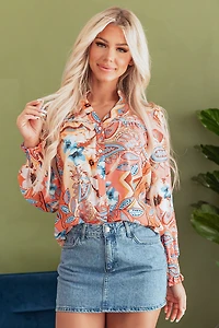 Threaded Pear Women's Leighton Floral Buttoned Loose Shirt
