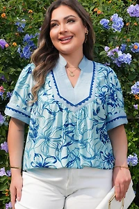 Threaded Pear Women's Aylin Floral Short Sleeve PLUS Blouse