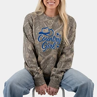 Simply Sage Market Women's Heavyweight Camo Sweatshirt - Country Girl Hat Puff Print