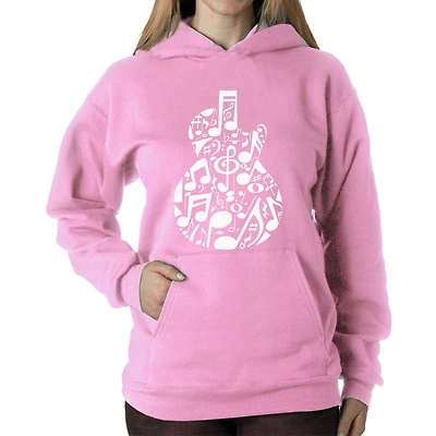 LA Pop Art Music Notes Guitar - Women's Word Hooded Sweatshirt