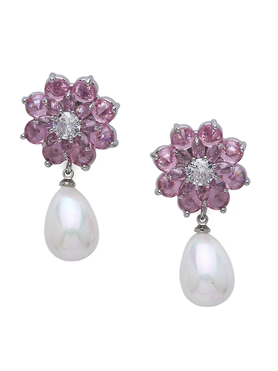 AGP PARIS Womens Floral Pearl Drop Earrings