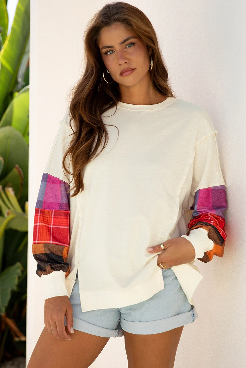 Threaded Pear Women's Anika Seam Patchwork Top Long Sleeve