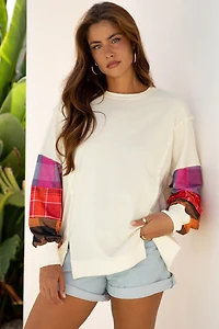 Threaded Pear Women's Anika Seam Patchwork Top Long Sleeve