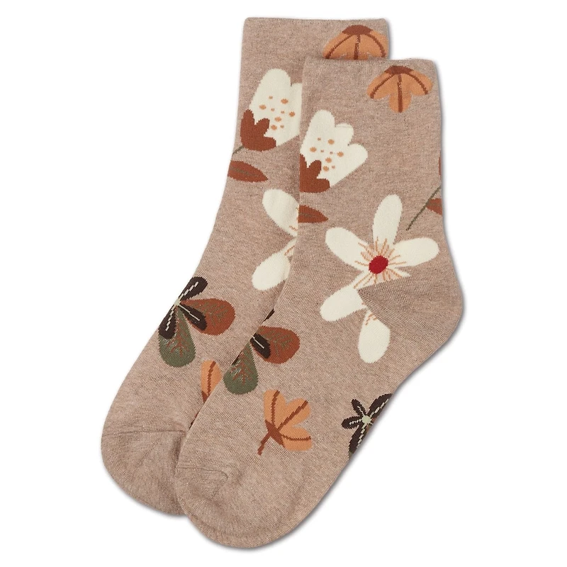 MeMoi Women's Combed Cotton Floral Crew Socks