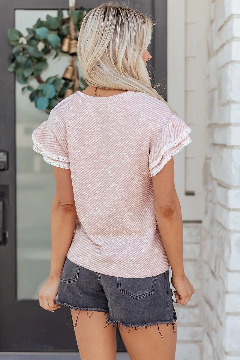 Threaded Pear Women's Amanda Ruffled Short Sleeve Blouse