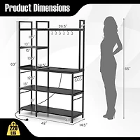 SUGIFT 5-Tier Bakers Rack Shelving Unit with Power Outlets and 10 S-Shaped Hooks 220-lb Capacity Rustic Brown/Black