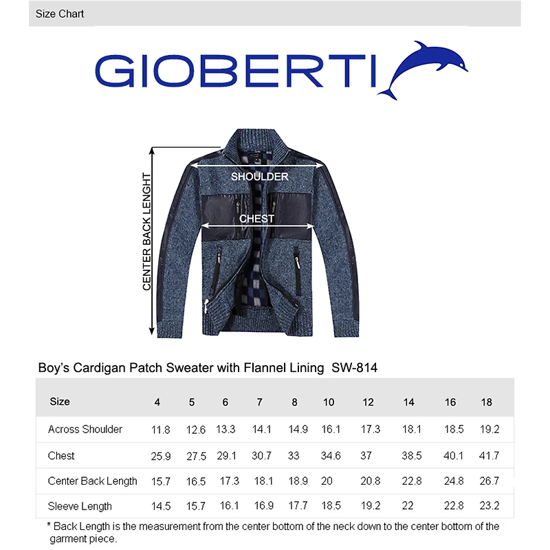 Gioberti Boy's Full Zip Cardigan Patch Design Sweater with Brushed Flannel Lining