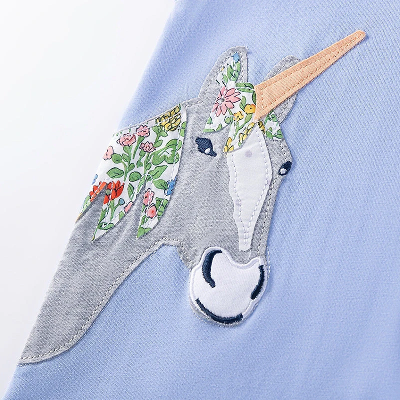 19076 Girls Unicorn Short Sleeve Cotton-Blend Summer Dress