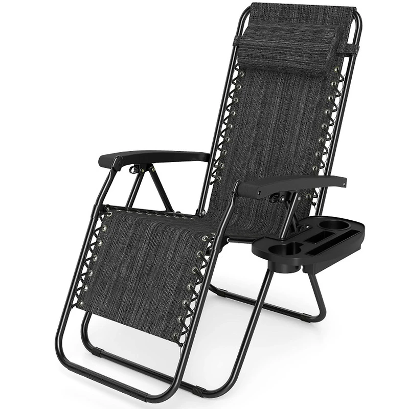 SUGIFT Portable Zero Gravity Folding Recliner Chair with Side Tray 250-lb Capacity Gray