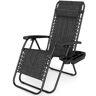 SUGIFT Portable Zero Gravity Folding Recliner Chair with Side Tray 250-lb Capacity Gray