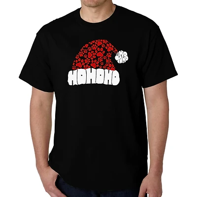 LA Pop Art Men's Paw Print Santa Hat Graphic T-Shirt