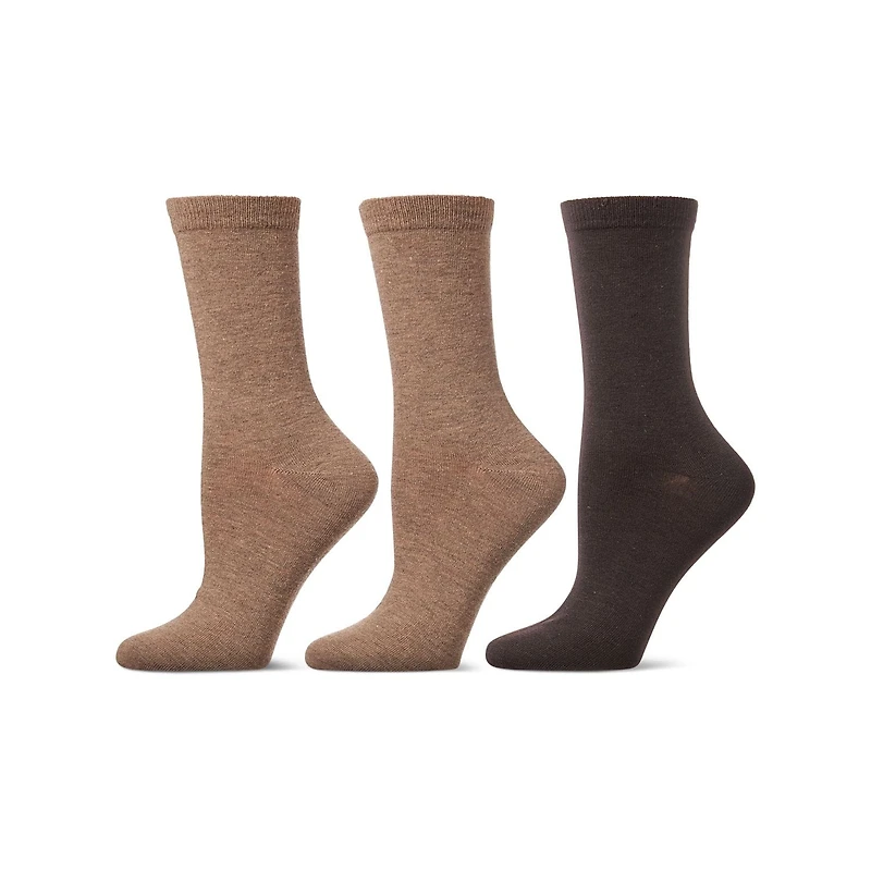 MeMoi Women's 6 Pair Pack Basic Solid Soft Flat Knit Crew Socks