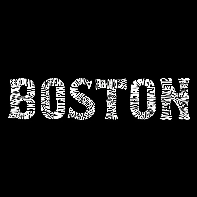 LA Pop Art Men's Cotton/Poly Blend Word T-Shirt - Boston Neighborhoods