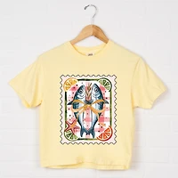 Simply Sage Market - Sardines Stamp Women's Boxy Crop Top Graphic T-Shirt