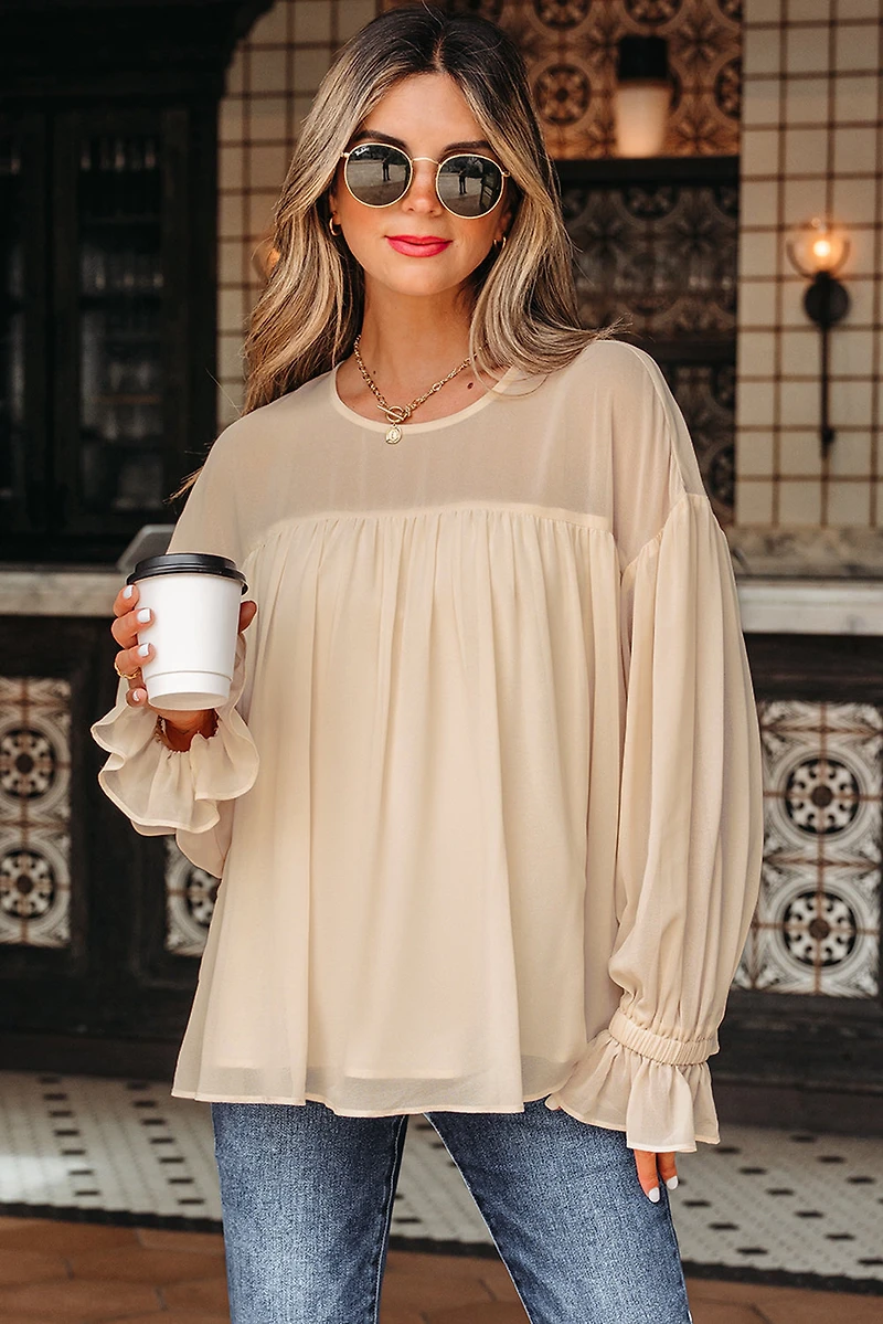 Threaded Pear Women's Mayaevi Sleeve Chiffon Blouse Long Sleeve Top