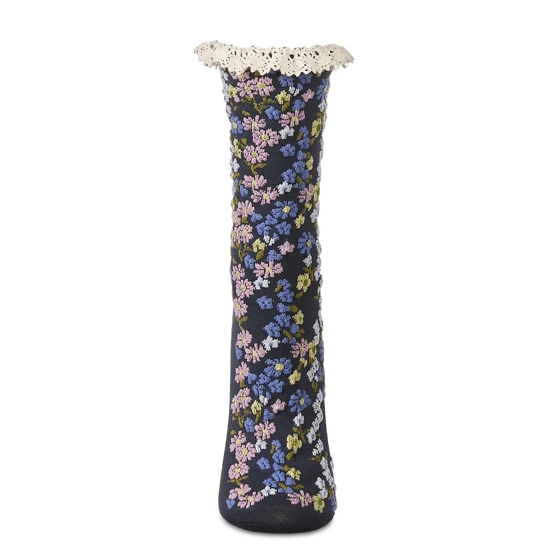 MeMoi Women's Liberty Floral Lace Cuff Crew Socks