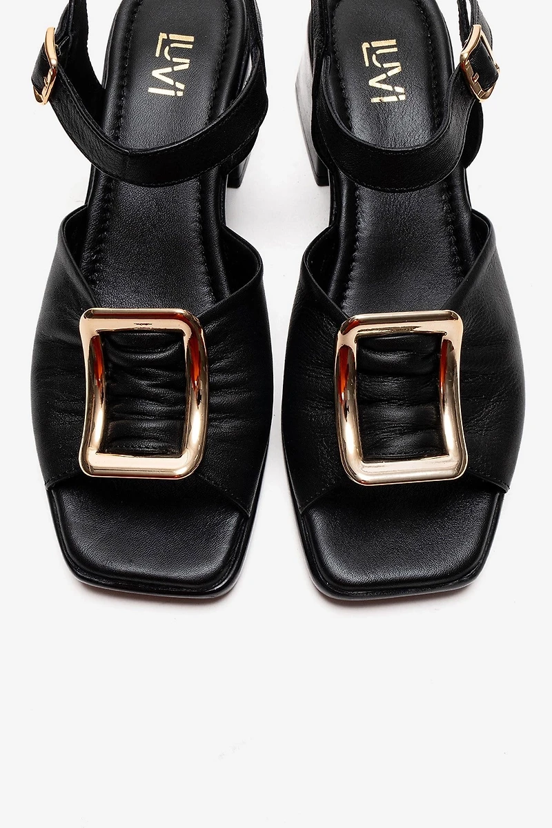 Forever & Always Womens Asha Leather Block Heel Sandal