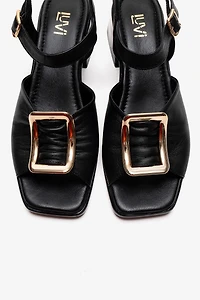 Forever & Always Womens Asha Leather Block Heel Sandal