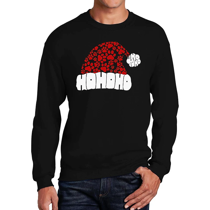 LA Pop Art Paw Print Santa Hat - Men's Word Crew Sweatshirt