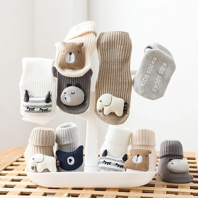 MyKids-USA Baby Cartoon 3D Doll Patched Pattern Non-Slip Floor Socks