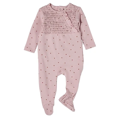 MeMoi Baby and Toddler Girls "Sweet Cherry" 100% Cotton Ruffled Smocked Footie