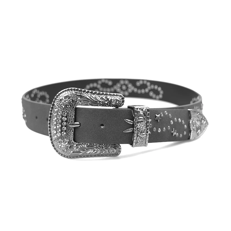 AGP PARIS Black Embossed Buckle Women's Belt