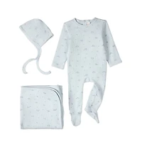 MeMoi 3 Piece Baby Boys "Clouds of Happiness" Cotton Rich Footie Set