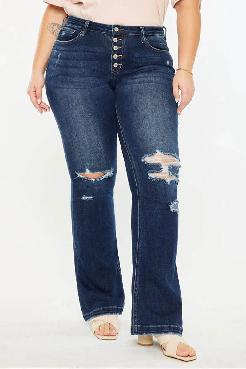 KanCan Women's Plus Harley Mid Rise Flare Jeans