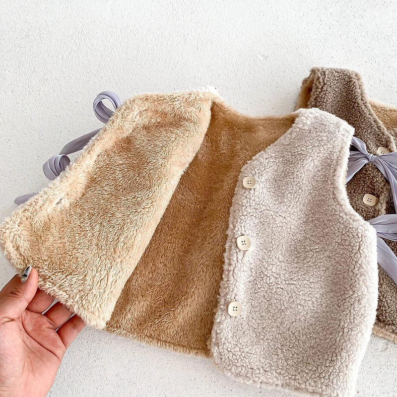 MyKids-USA Adorable Infant Baby Girls Fleece Sleeveless Single Breasted Sweater Vest