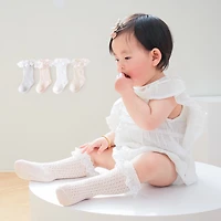 MyKids-USA Baby Girl Lace Socks - Solid Color Mesh Patch, 80% Cotton