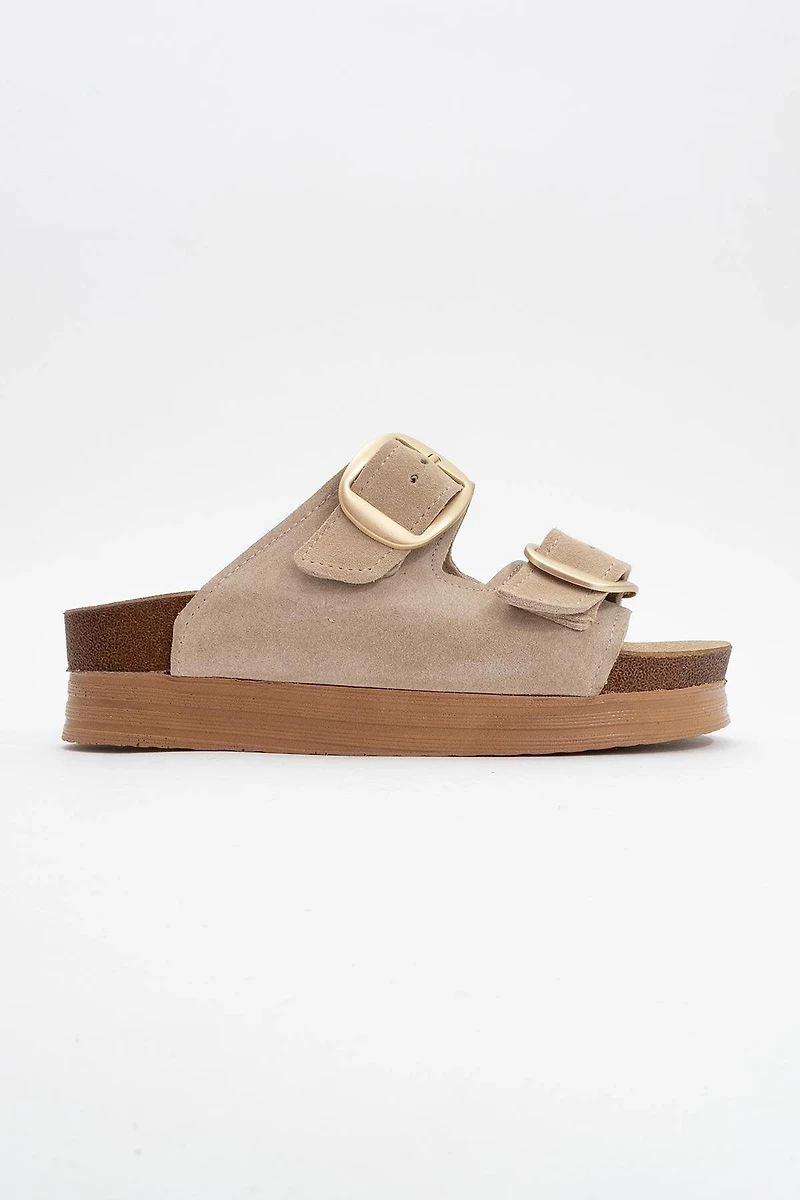 Forever & Always Womens Harbor Suede Leather Two-Strap Sandals