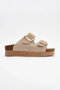 Forever & Always Womens Harbor Suede Leather Two-Strap Sandals